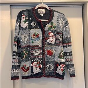 Heirloom Collectibles Winter Christmas Cardigan Sweater Vintage Embroidered
